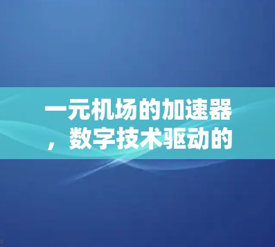 一元机场的加速器,数字技术驱动的智能化机场解决方案 一元机场的加速器,数字技术驱动的智能化机场解决方案
